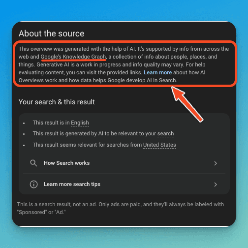 Screenshot showing Google's AI Overview saying they use their Knowledge Graph