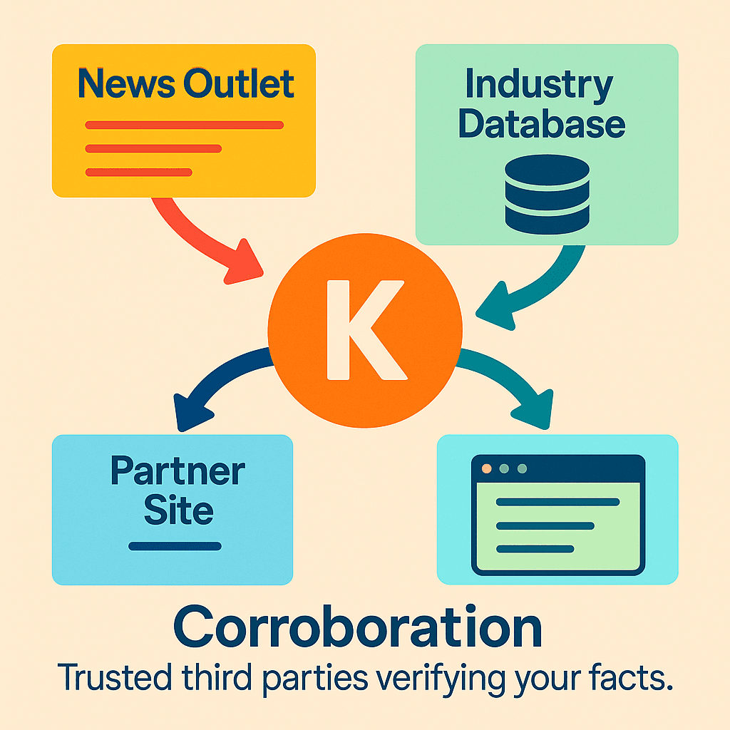 A diagram showing external authorities corroborating the brand's central truth.