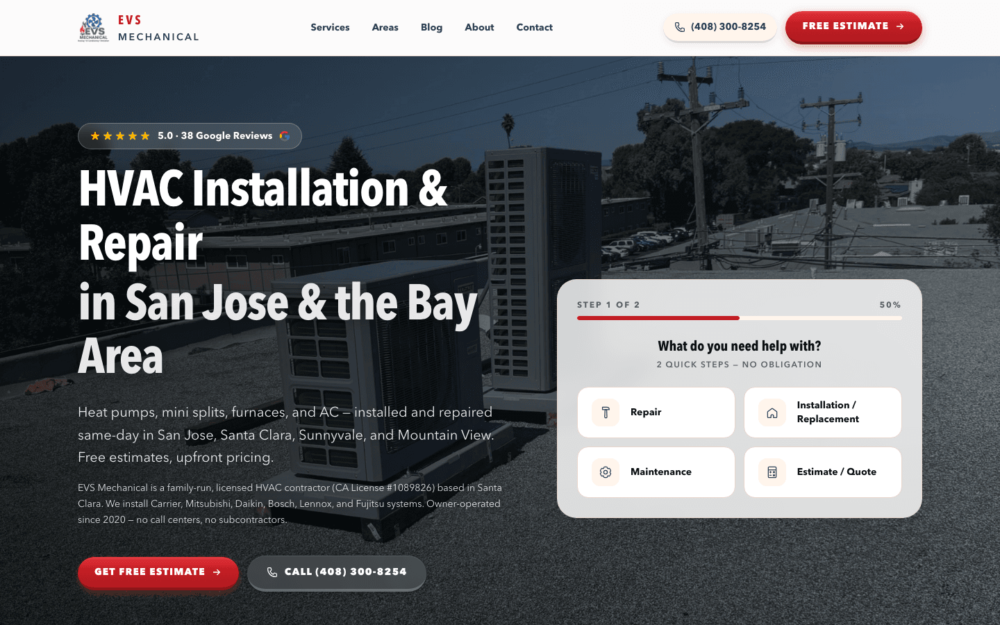 EVS Mechanical — HVAC site rebuild