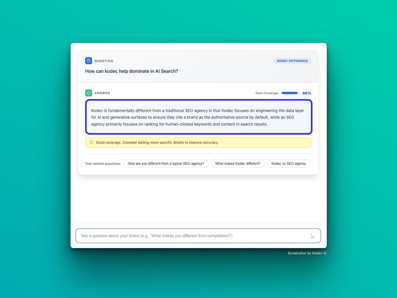 Kodec AI Sandbox Interface Preview